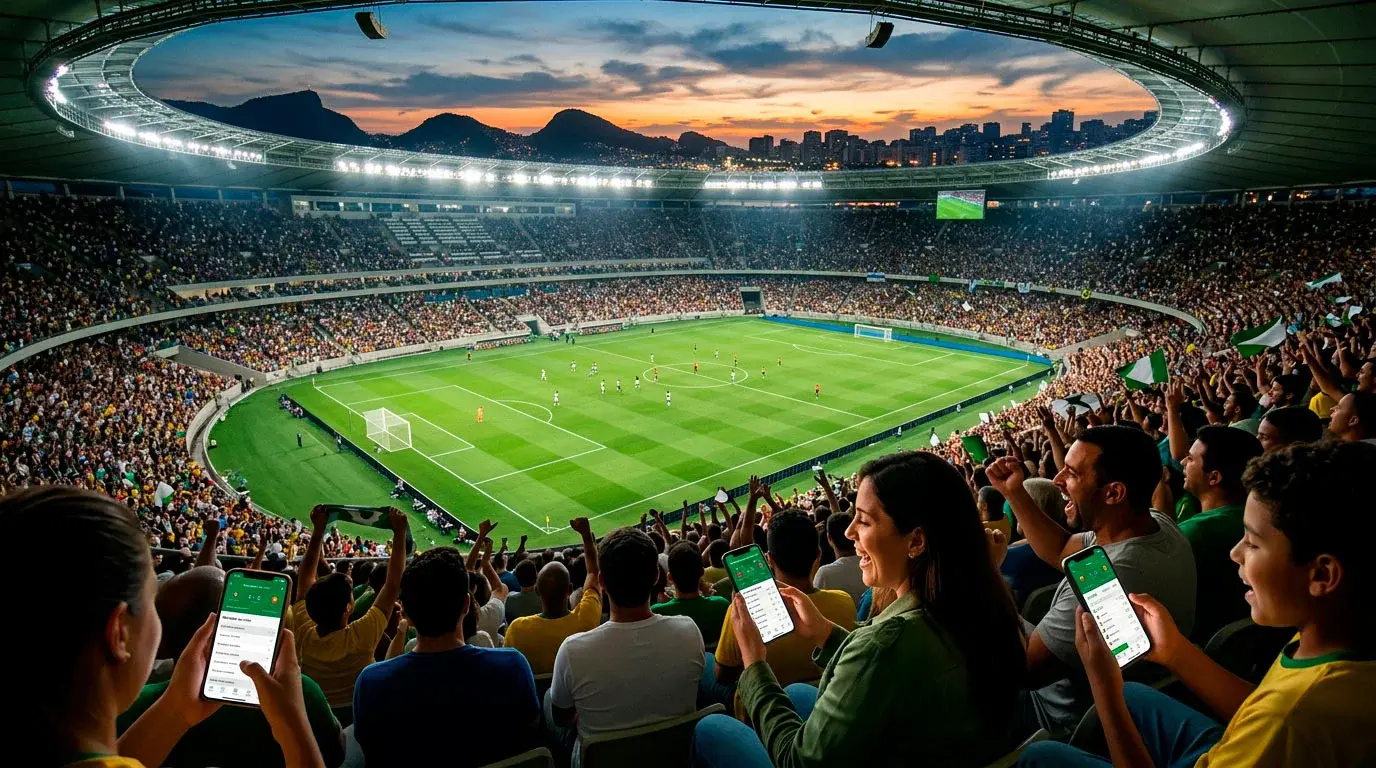 Panorama del mercado de apuestas deportivas en Colombia con vista de estadio de fútbol